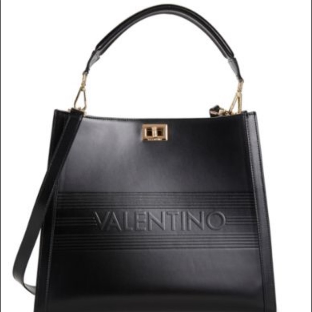 Valentino Black Leather Satchel with Gold Hardware